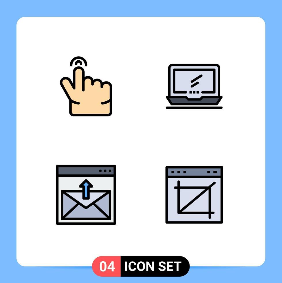 Gruppe von 4 modernen Filledline-Flachfarben für Doppelkontakt-Computer imac E-Mail editierbare Vektordesign-Elemente vektor