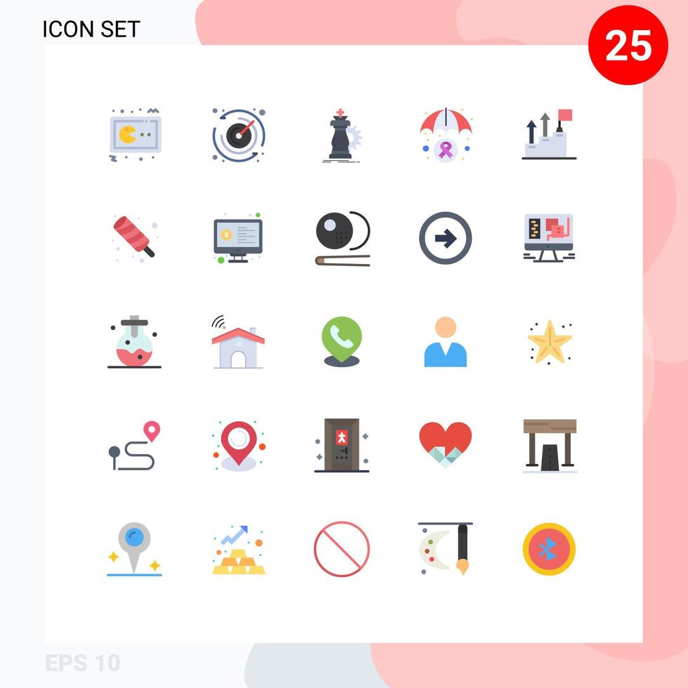 gruppe von 25 flachen farben zeichen und symbole für leistung medizinische strategie versicherung erfolg editierbare vektorgestaltungselemente vektor