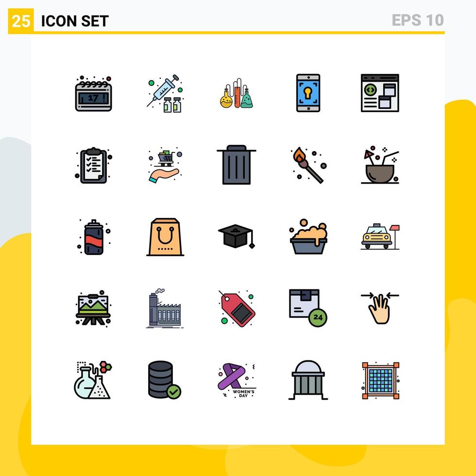 25 fylld linje platt Färg begrepp för webbplatser mobil och appar kodning app dopa skärm mobil redigerbar vektor design element