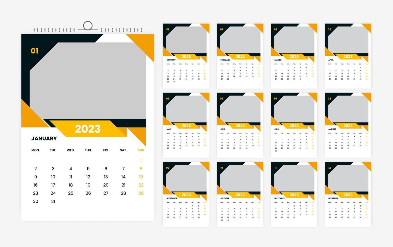 12 sida 2023 vägg kalender design mall vektor