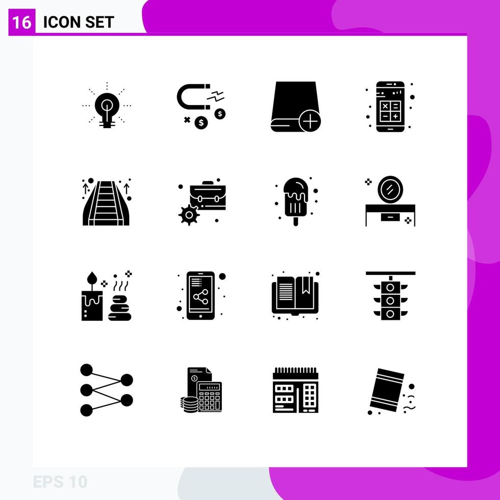 grupp av 16 fast glyfer tecken och symboler för kalkylator app magnet Lägg till kör redigerbar vektor design element