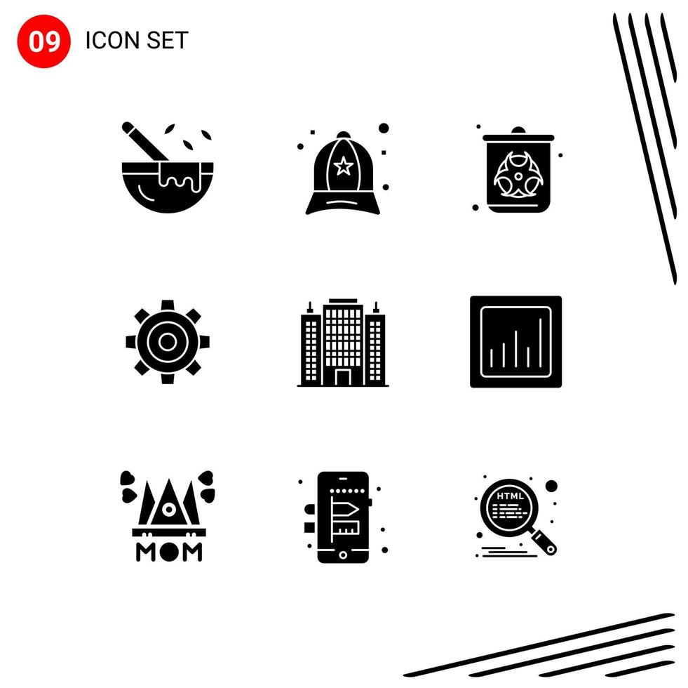 uppsättning av 9 modern ui ikoner symboler tecken för tillflykt miljö bin jobb grundläggande redigerbar vektor design element