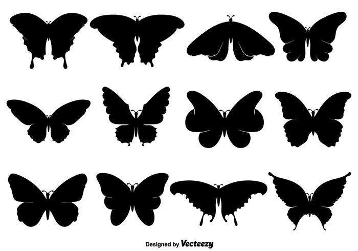 Schwarze Schmetterlings-Ikonen oder Silhouetten-Set vektor