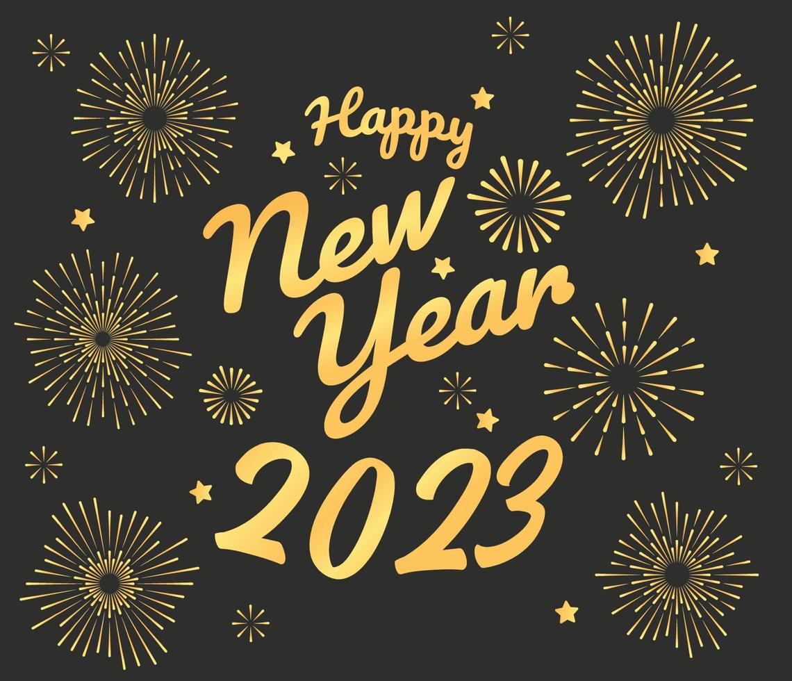 Lycklig ny år 2023 bakgrund med elegant gyllene fyrverkeri. lämplig för hälsning kort, baner, inbjudningar vektor