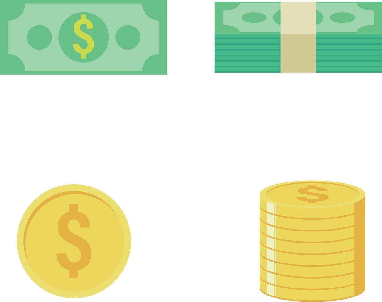 packa av pengar dollar kontanter platt vektor illustration. dollar sedlar illustration. grön papper räkningen och gyllene mynt staplar. lämplig för finansiera och företag