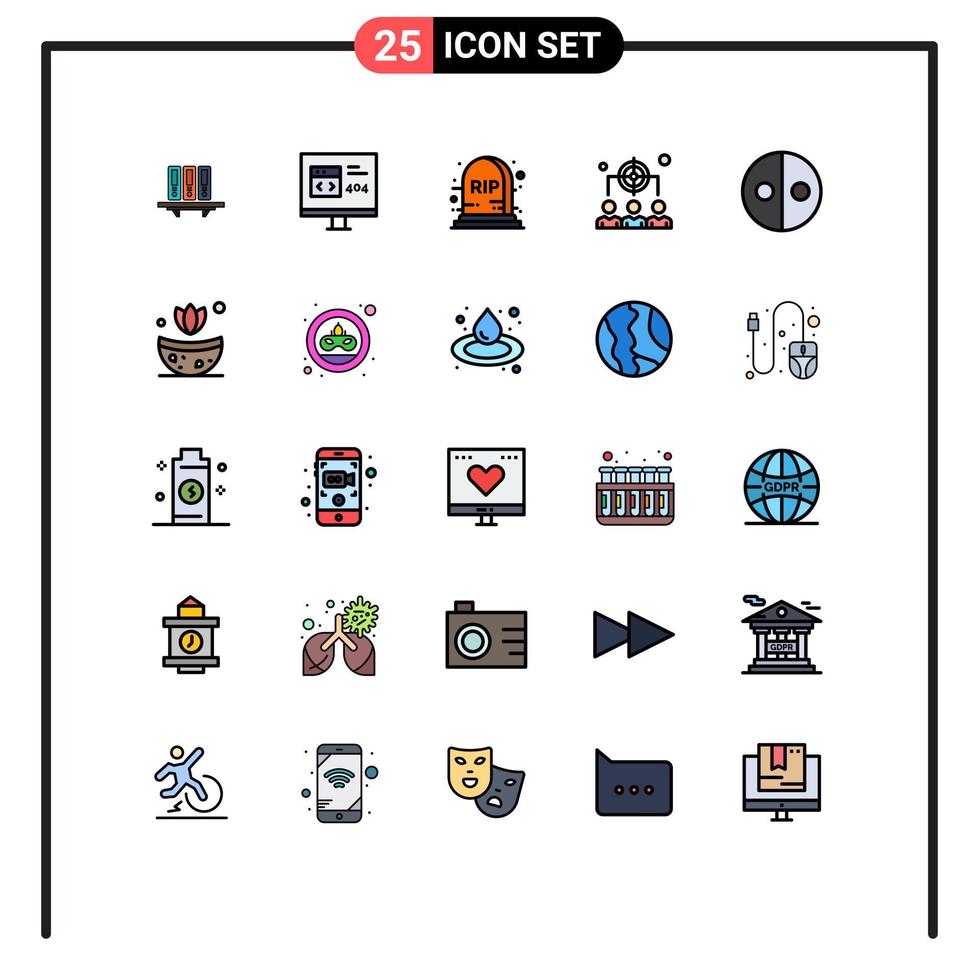 25 universell fylld linje platt färger uppsättning för webb och mobil tillämpningar ledarskap företag browser gravsten halloween redigerbar vektor design element
