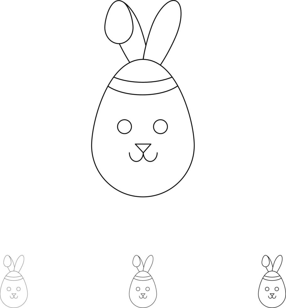 Kaninchen Osterhase Fett und dünne schwarze Linie Symbolsatz vektor