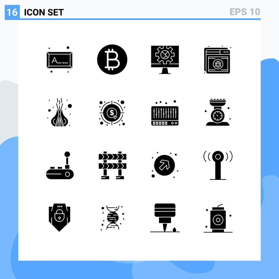 modern uppsättning av 16 fast glyfer pictograph av pinnar koppla av miljö rökelse webb redigerbar vektor design element