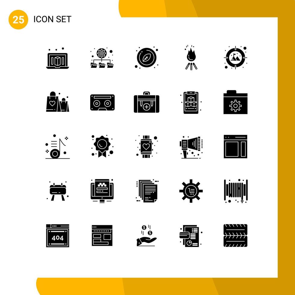 grupp av 25 fast glyfer tecken och symboler för handväska mål organisk fokus camping redigerbar vektor design element