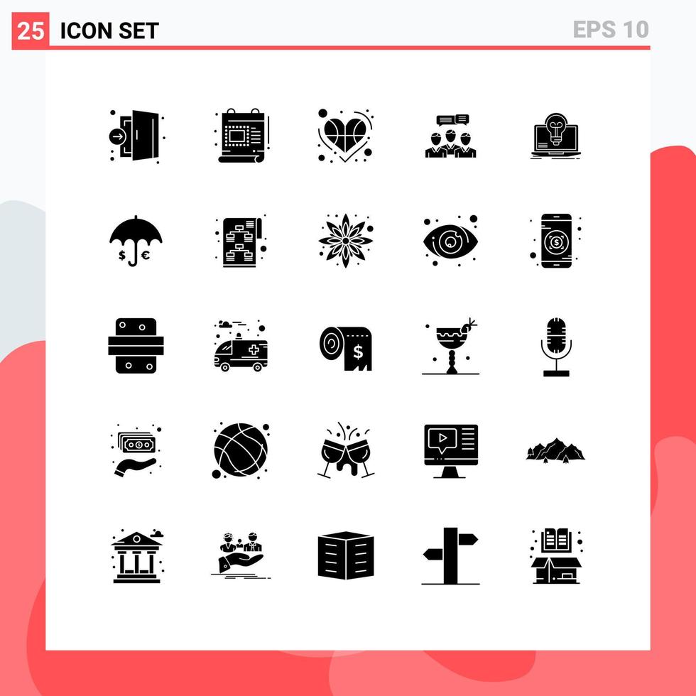 25 thematische Vektor-Solid-Glyphen und bearbeitbare Symbole des Dialogs Business Scale Chat lieben bearbeitbare Vektordesign-Elemente vektor