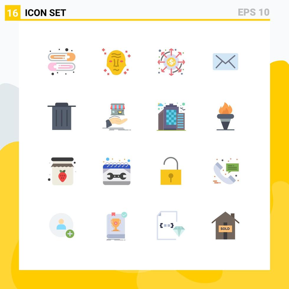 mobil gränssnitt platt Färg uppsättning av 16 piktogram av återvinna meddelande distribution post betalningar redigerbar packa av kreativ vektor design element