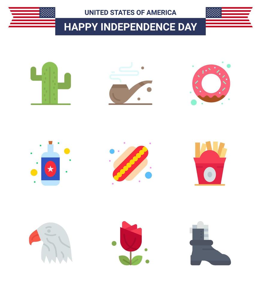 9 flache Schilder für Fastfood-Staaten zum Unabhängigkeitstag der USA vektor