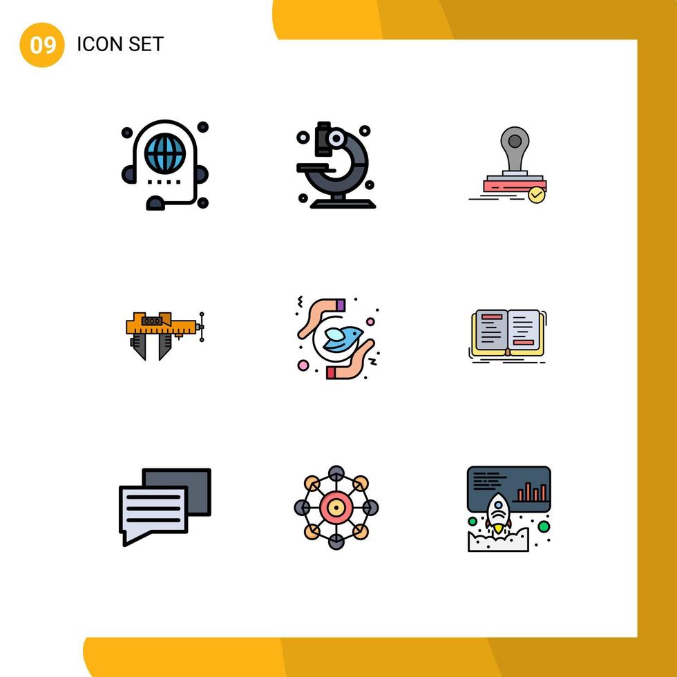 9 universelle Fillline-Flachfarben für Web- und mobile Anwendungen im Maßstab Mikrometer Wissenschaftsmaß Logo editierbare Vektordesign-Elemente vektor