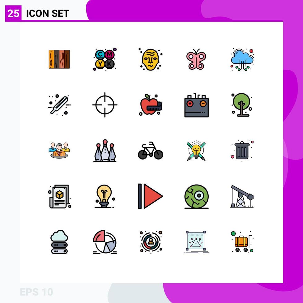 mobil gränssnitt fylld linje platt Färg uppsättning av 25 piktogram av vår flyga utskrift fjäril Plats redigerbar vektor design element