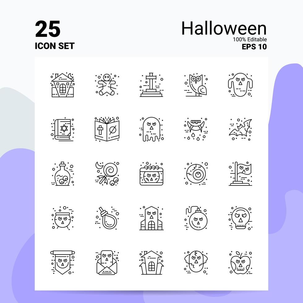 25 Halloween-Icon-Set 100 bearbeitbare Eps 10 Dateien Business-Logo-Konzept-Ideen-Line-Icon-Design vektor