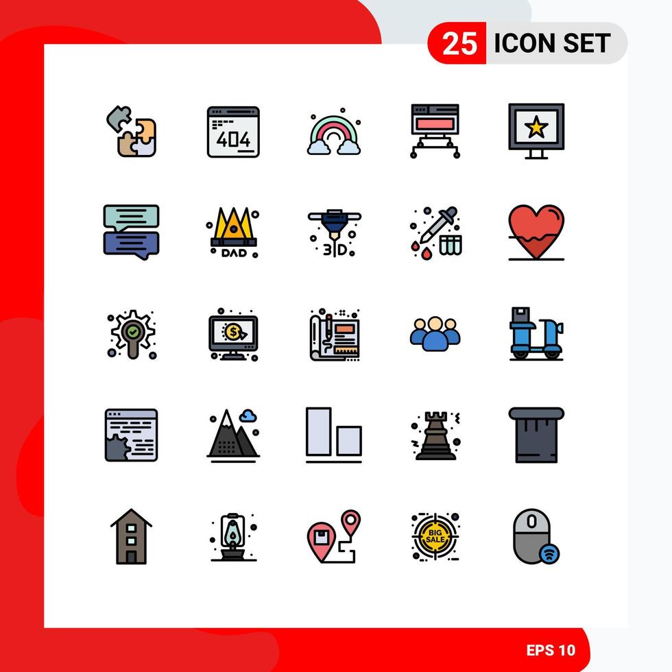 25 Benutzeroberfläche gefülltes flaches Farbpaket mit modernen Zeichen und Symbolen der Kinodaten-Website-Verbindungswelle editierbare Vektordesign-Elemente vektor