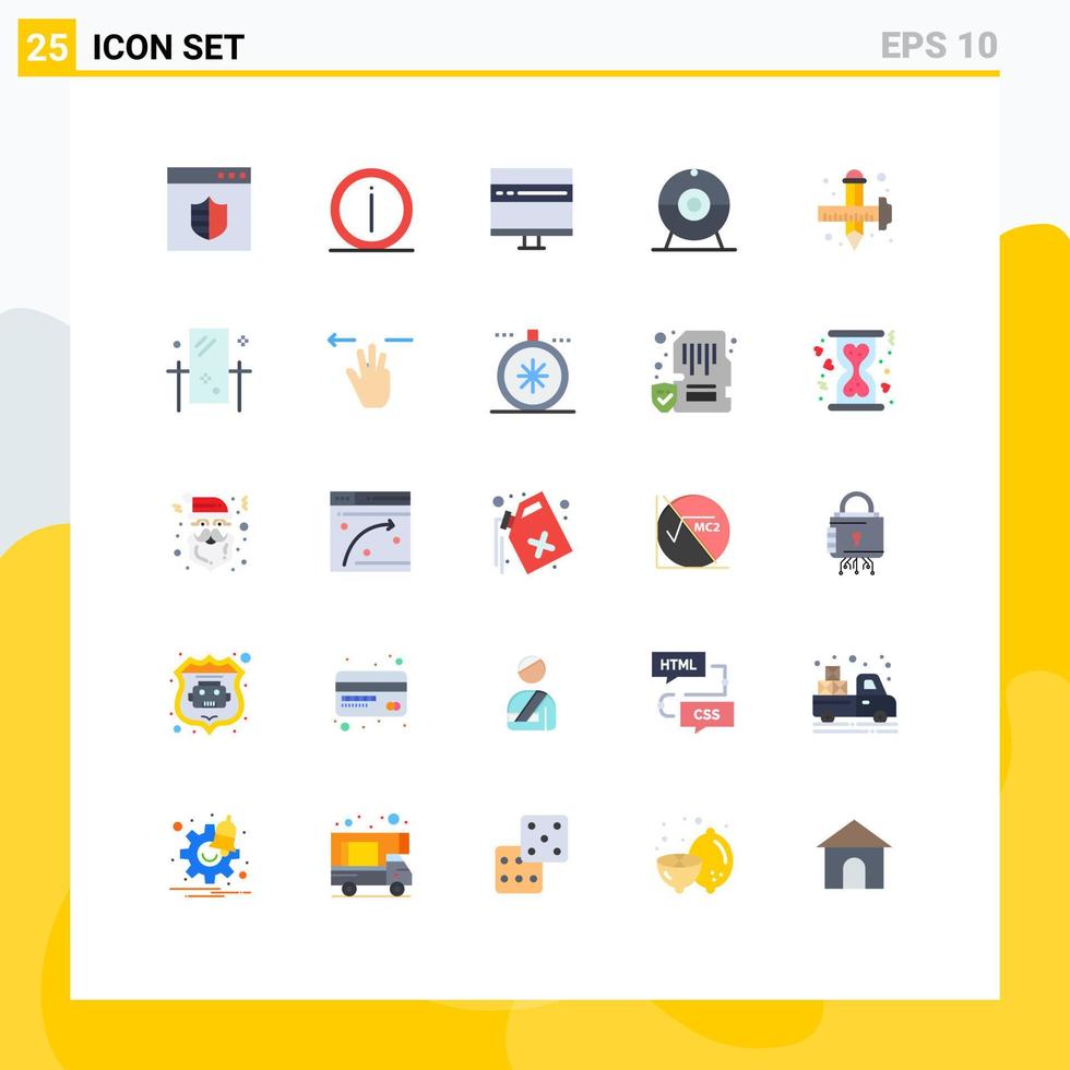 uppsättning av 25 vektor platt färger på rutnät för konst kamera information kam utveckling redigerbar vektor design element