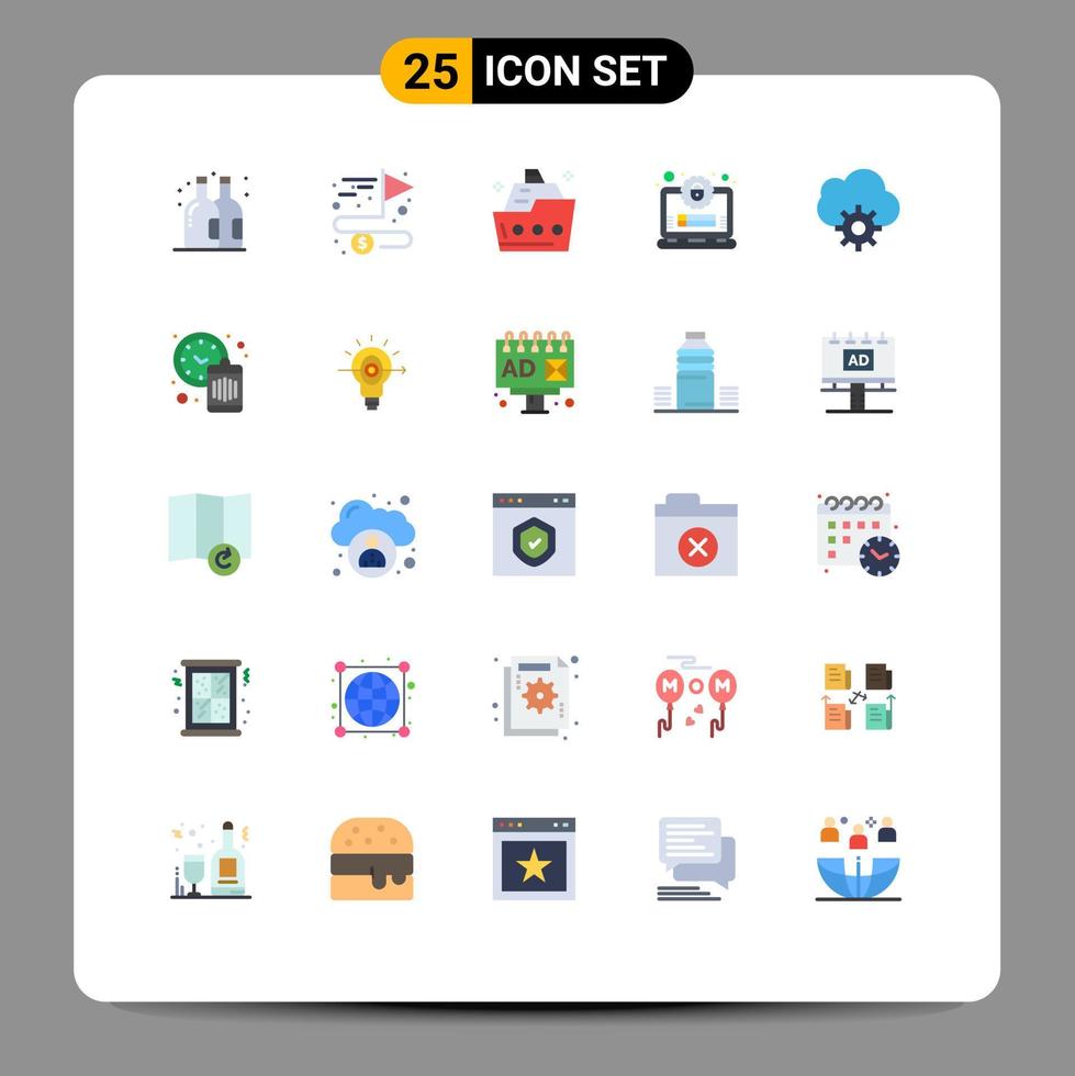 flacher farbsatz der mobilen schnittstelle mit 25 piktogrammen der steuerung des sicheren ozeanprofilkontos bearbeitbare vektordesignelemente vektor
