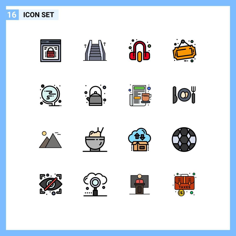 moderner satz von 16 flachen farbgefüllten linien und symbolen wie schulverkaufsleiterbrettkopfhörer editierbare kreative vektordesignelemente vektor
