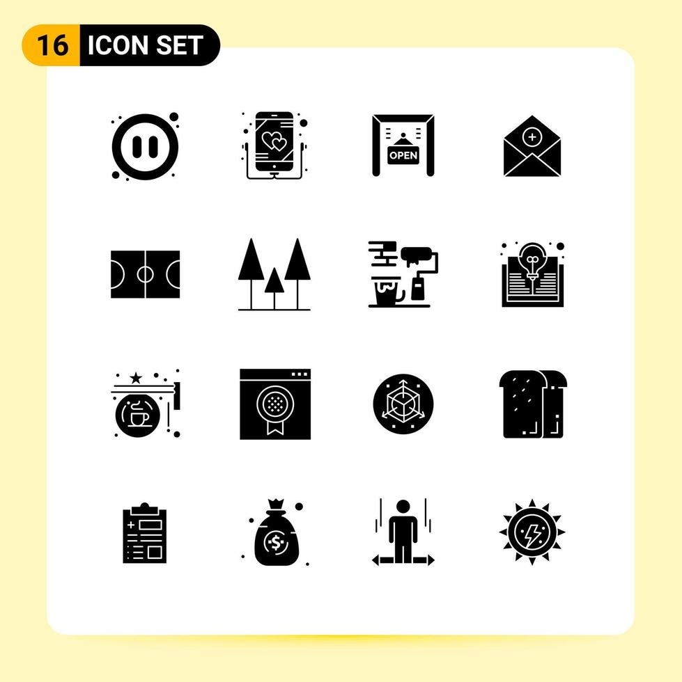 grupp av 16 fast glyfer tecken och symboler för korg e-post e-handel kommunikation Lägg till redigerbar vektor design element