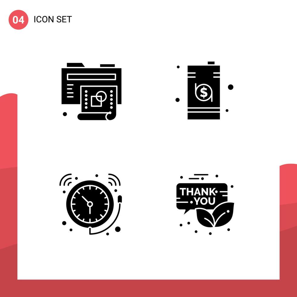 satz von 4 modernen ui-symbolen symbole zeichen für kreative alarmordner dollaruhr editierbare vektordesignelemente vektor