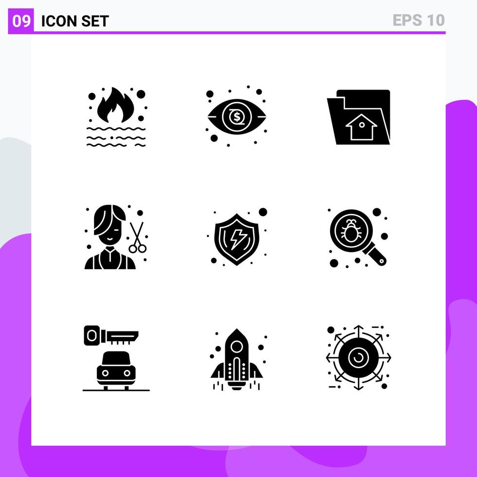 satz von 9 modernen ui-symbolen symbolzeichen zum schutz weiblicher hausmodefriseur editierbare vektordesignelemente vektor