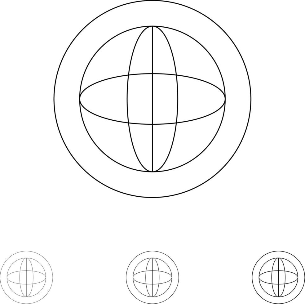 Centrum kommunikation global hjälp Stöd djärv och tunn svart linje ikon uppsättning vektor