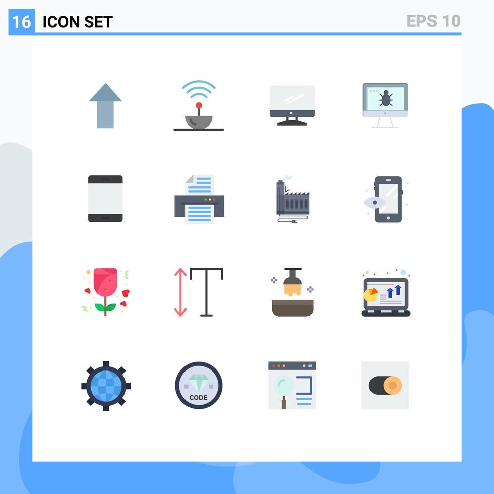 gruppe von 16 flachen farben zeichen und symbolen für computerbildschirm computerfehler pc editierbares paket kreativer vektordesignelemente vektor