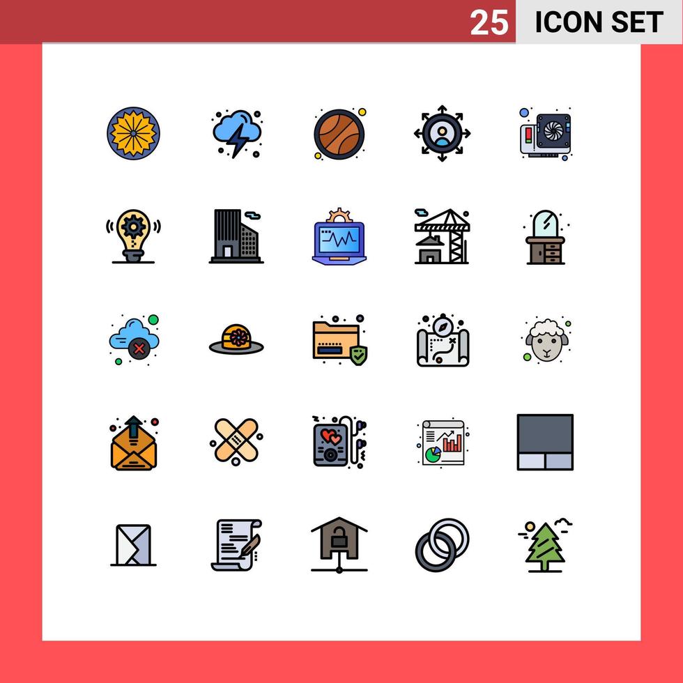 25 universelle gefüllte Linien flache Farbzeichen Symbole des Videocomputer-Ballkartenwachstums editierbare Vektordesign-Elemente vektor