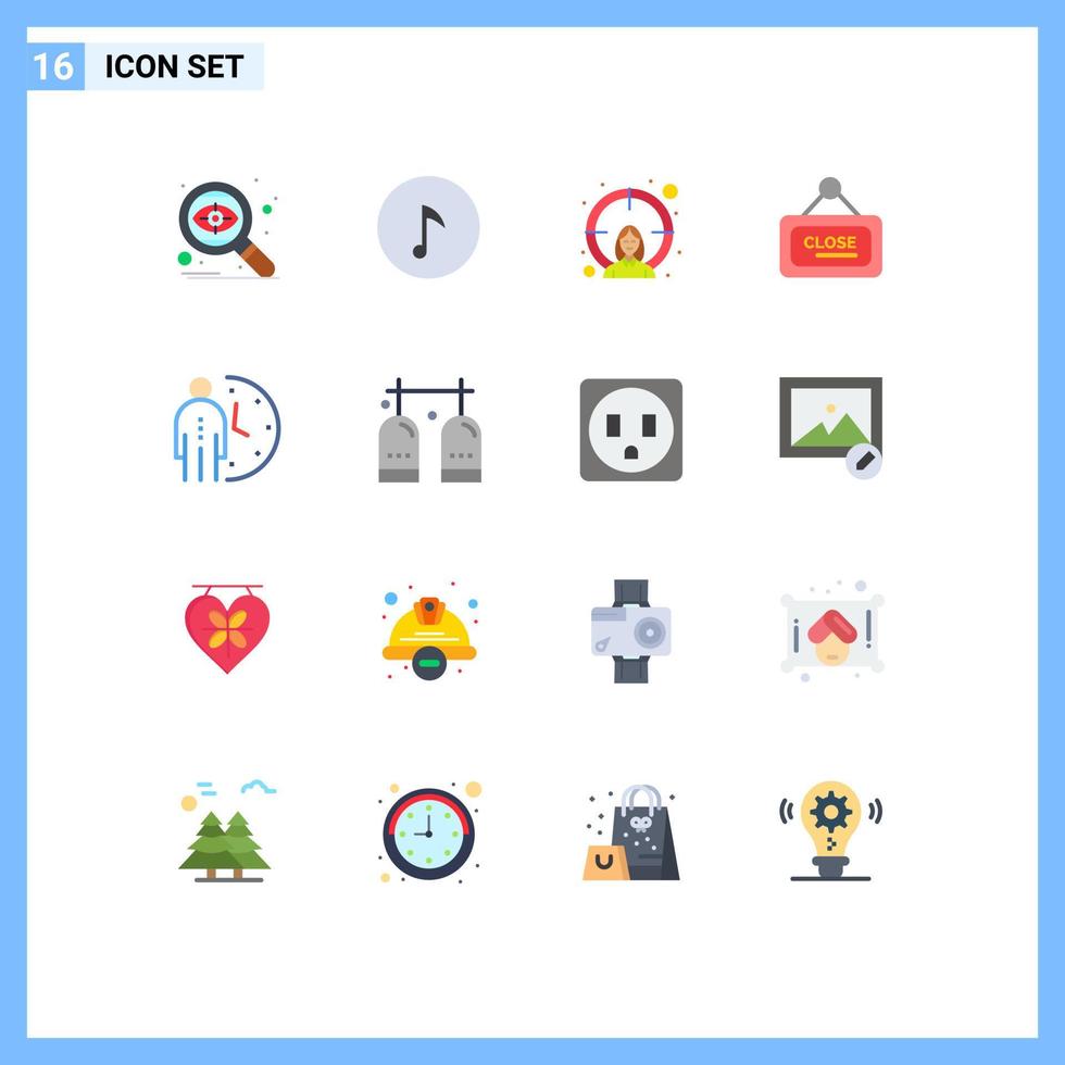uppsättning av 16 vektor platt färger på rutnät för förvaltning klocka kvinna stänga styrelse redigerbar packa av kreativ vektor design element