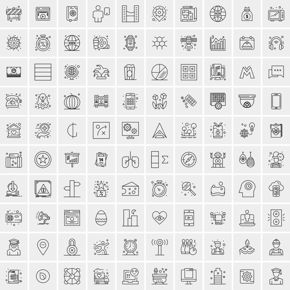 100 universell svart linje ikoner på vit bakgrund vektor