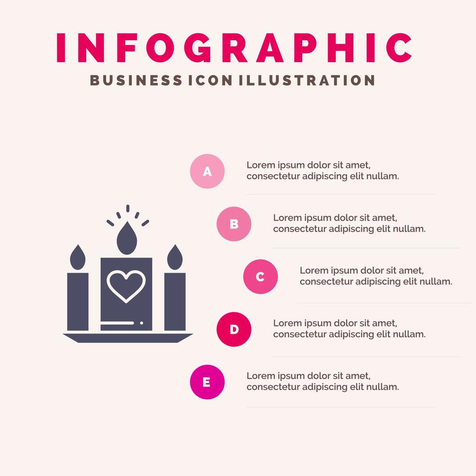 Kerze Liebe Herz Hochzeit solide Symbol Infografiken 5 Schritte Präsentationshintergrund vektor