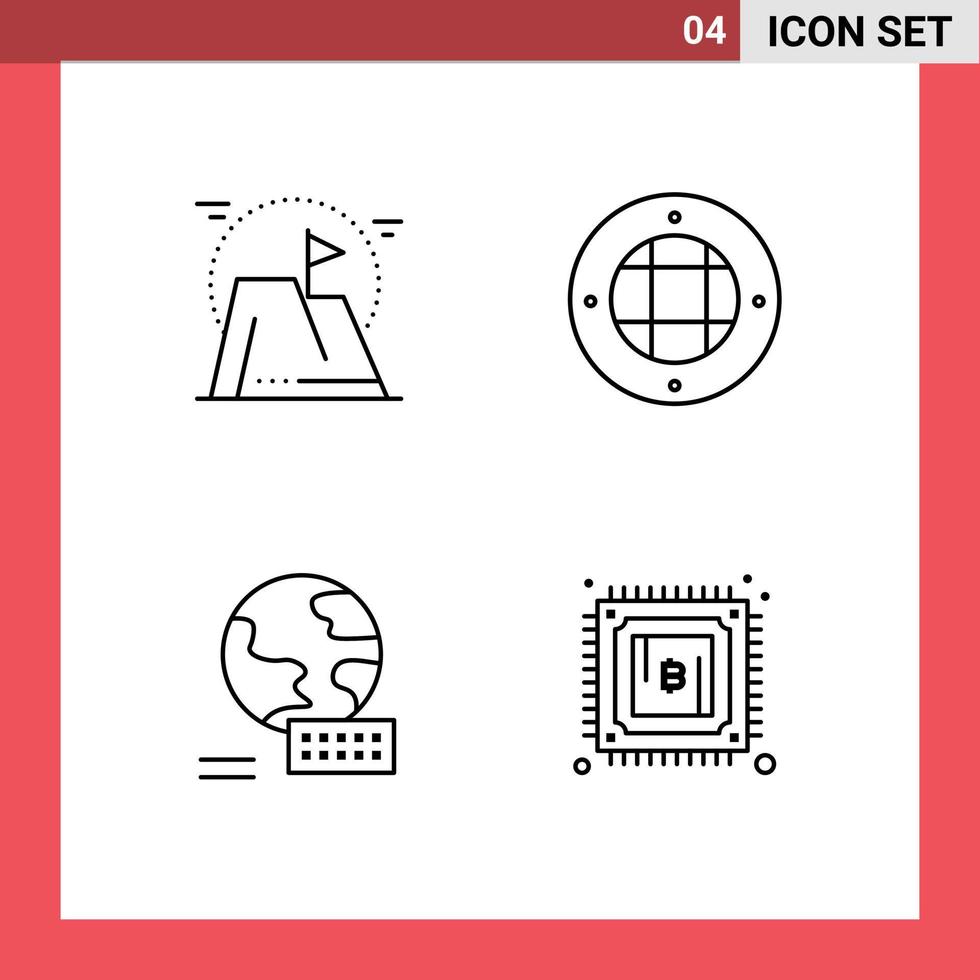 uppsättning av 4 modern ui ikoner symboler tecken för prestation värld uppdrag lampa marknadsföring redigerbar vektor design element