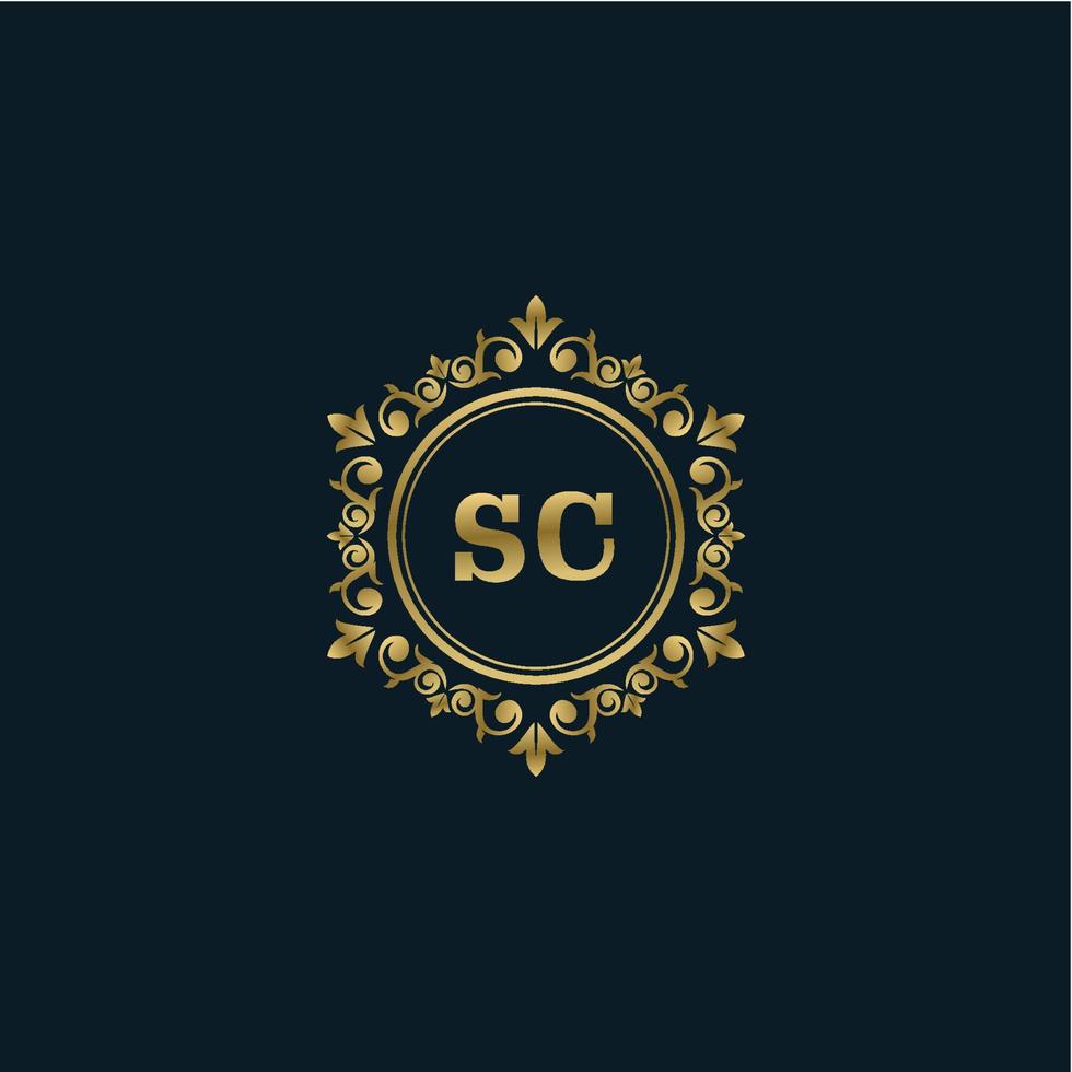 brev sc logotyp med lyx guld mall. elegans logotyp vektor mall.