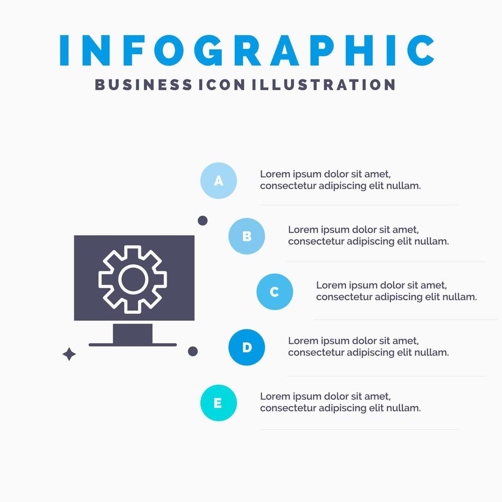 Computerhardware-Einstellung Zahnrad solides Symbol Infografiken 5 Schritte Präsentationshintergrund vektor