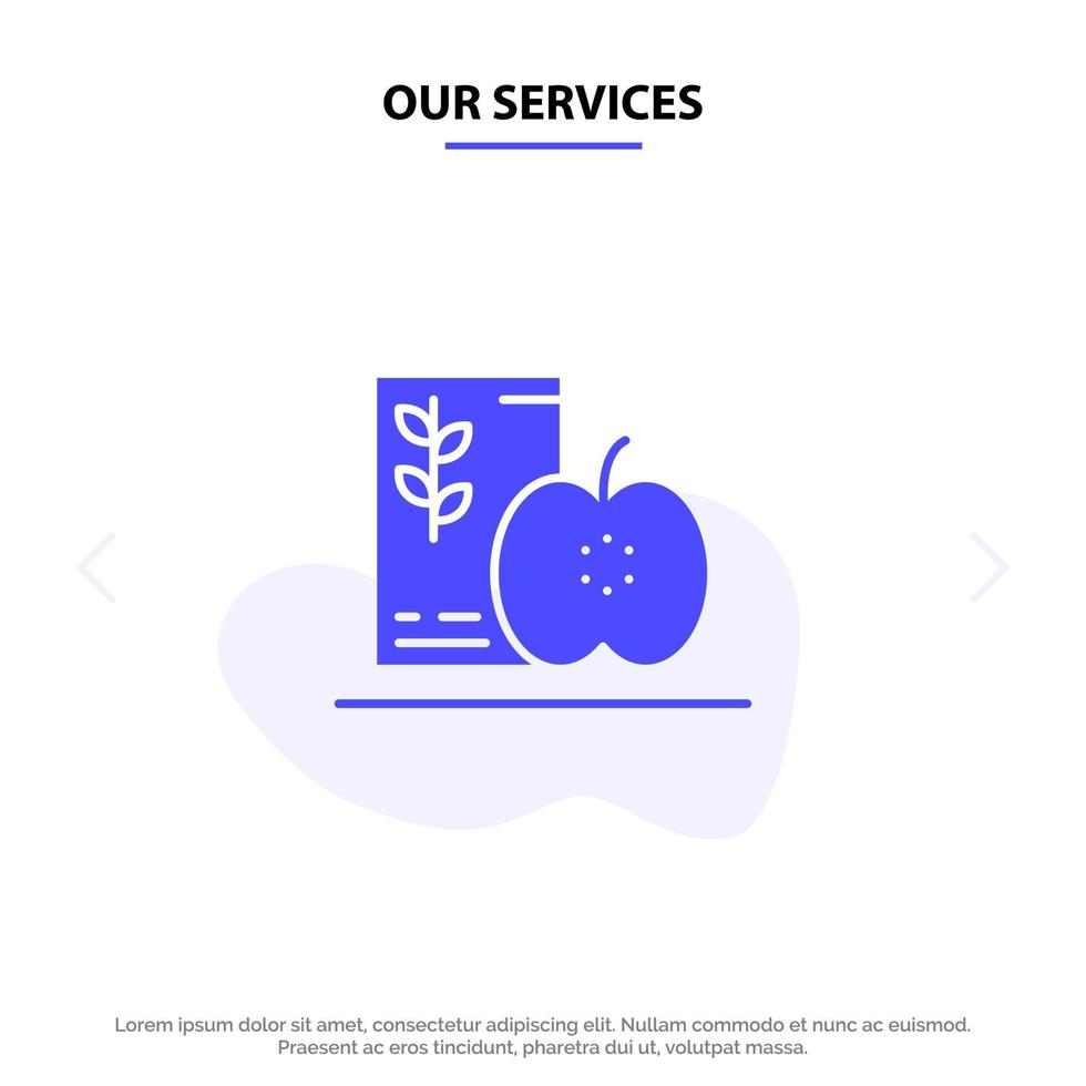 unsere dienstleistungen frühstück diät essen früchte gesund solide glyph icon web card template vektor