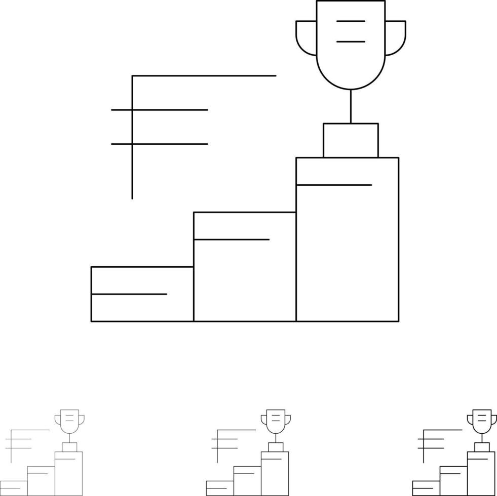 Erfolge Preis Trophäe Trophäe Cup Fett und dünne schwarze Linie Symbolsatz vektor