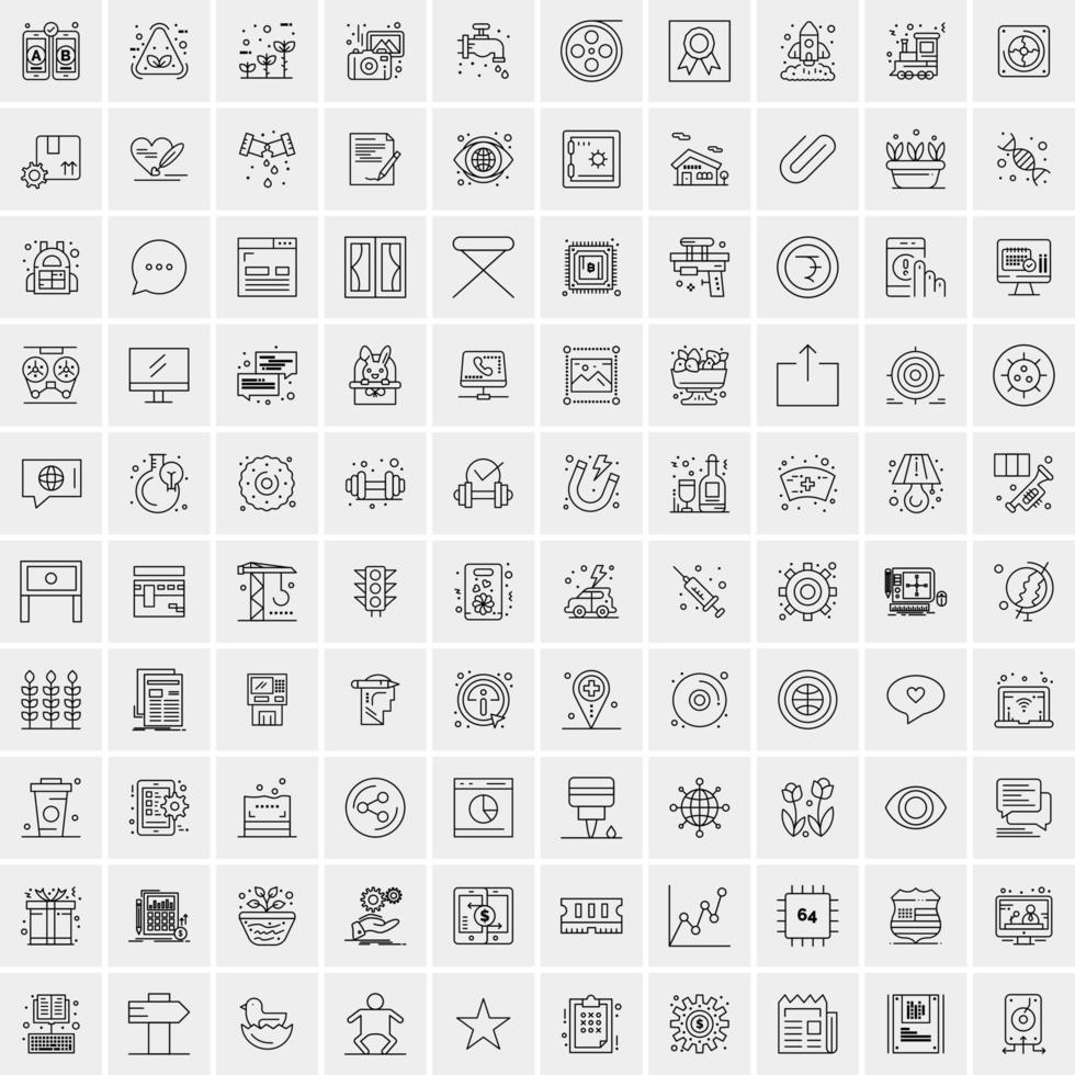 100 universell svart linje ikoner på vit bakgrund vektor