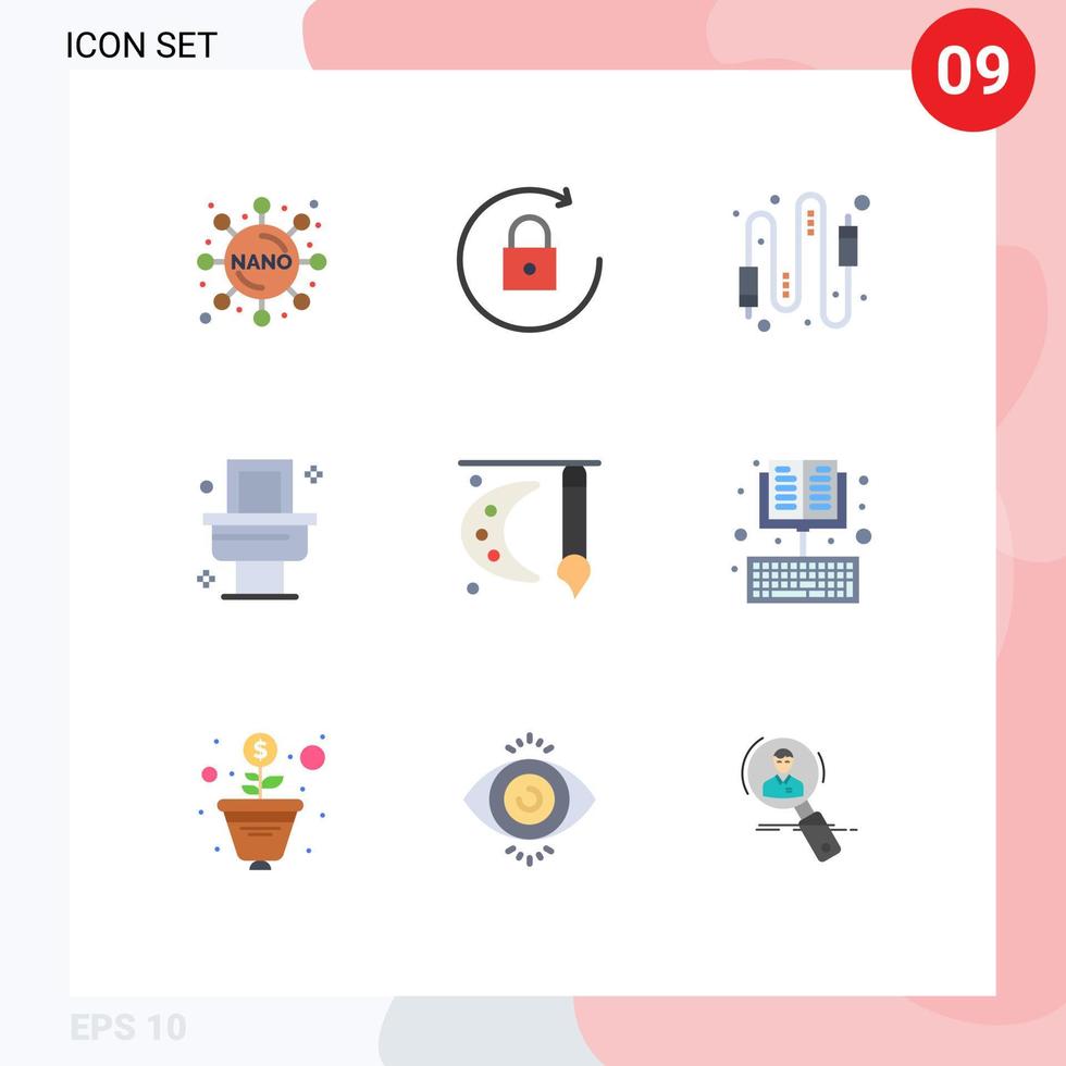 9 thematische Vektor-Flachfarben und editierbare Symbole der Malpinsel Farbpalette Computerkunst Bad editierbare Vektordesign-Elemente vektor