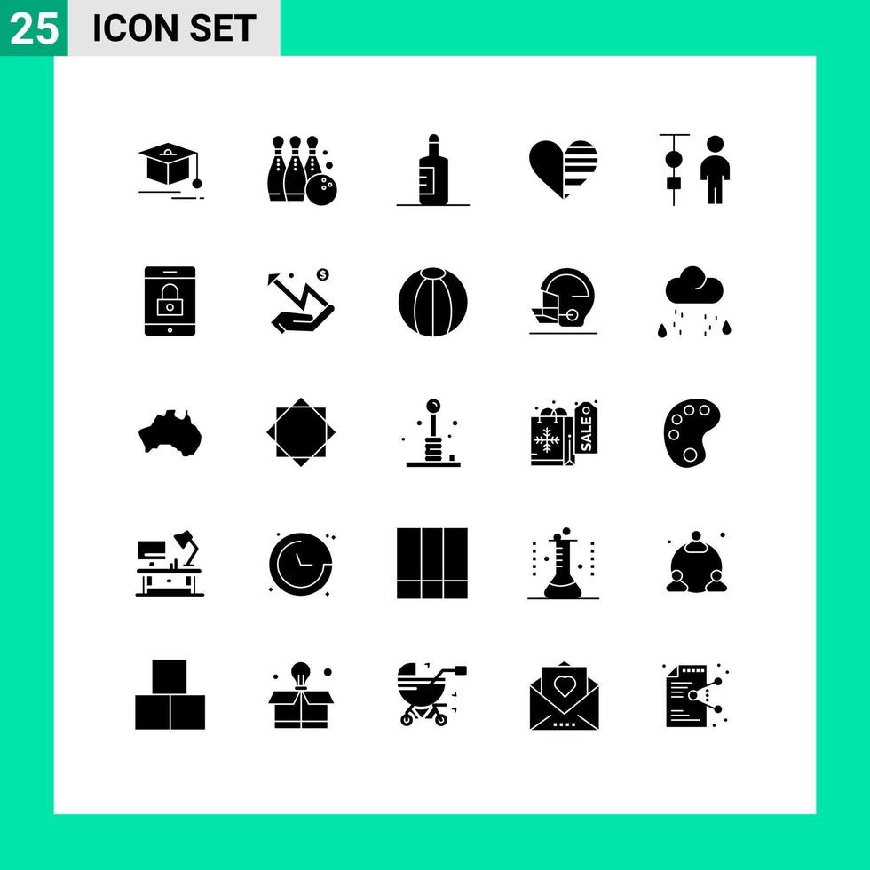 piktogram uppsättning av 25 enkel fast glyfer av Diagram gåva flaska rader kärlek redigerbar vektor design element