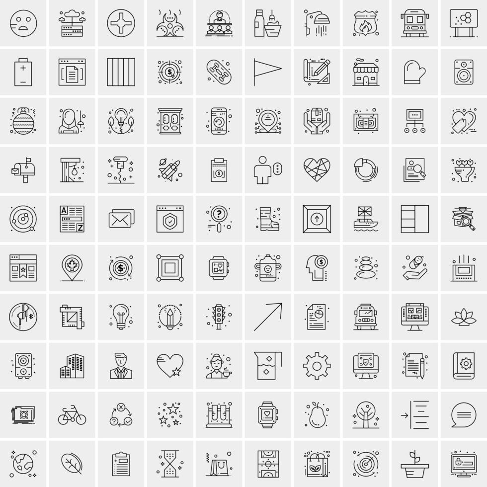 100 universell svart linje ikoner på vit bakgrund vektor