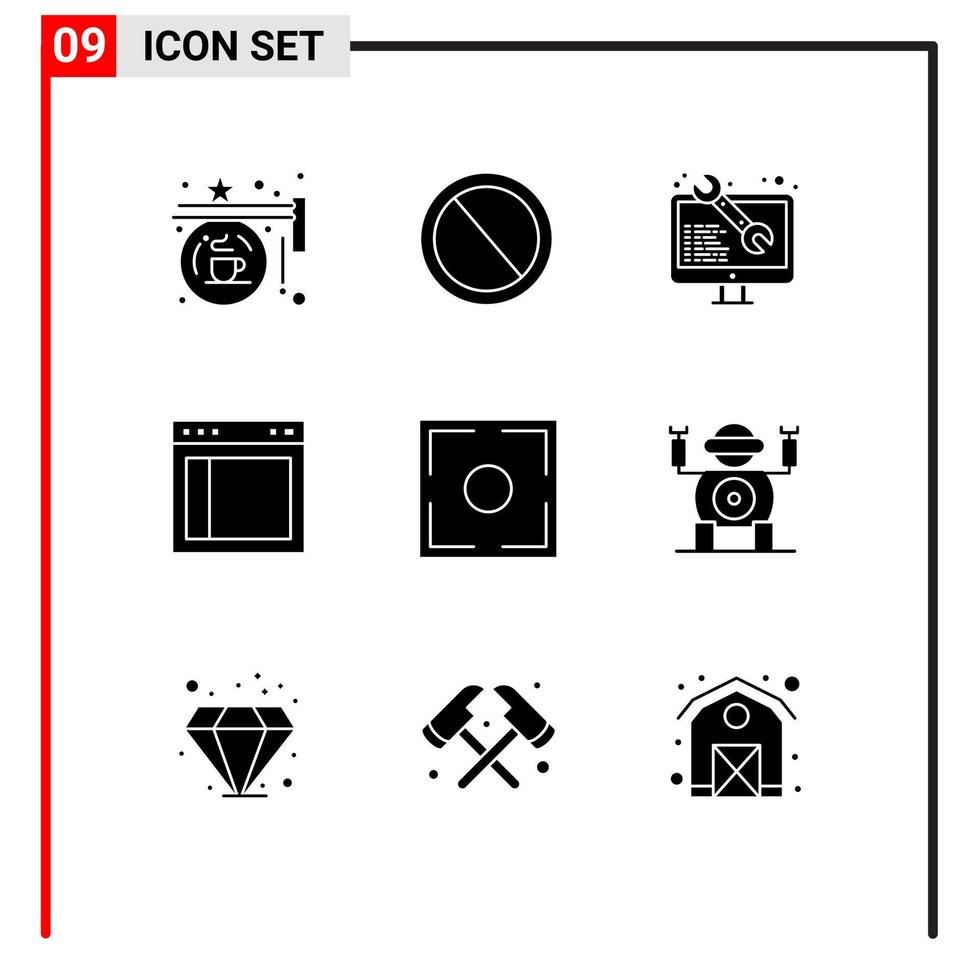 fast glyf packa av 9 universell symboler av text gränssnitt skräp dela upp webb redigerbar vektor design element