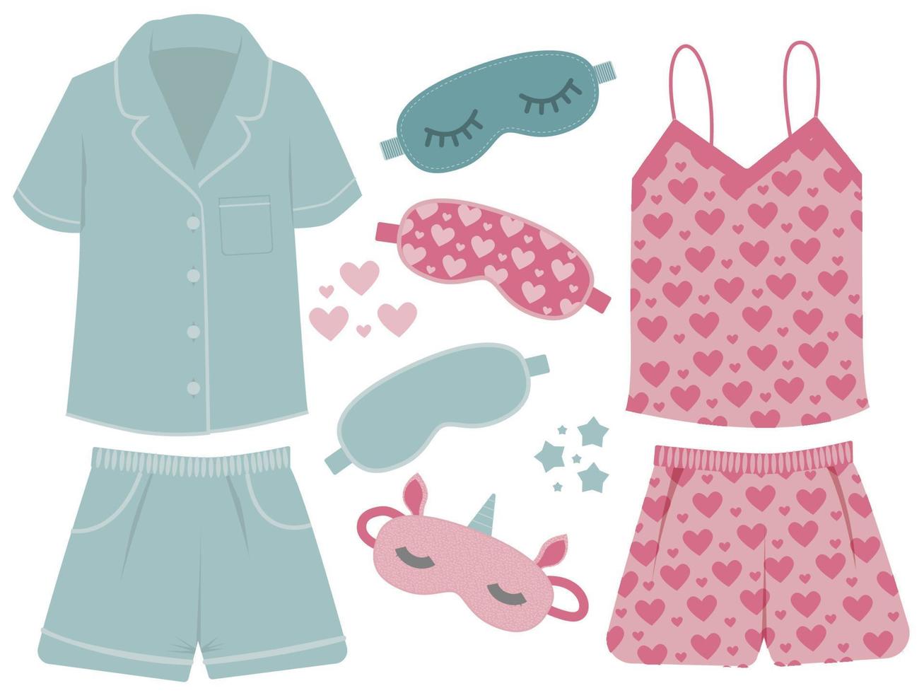 Nachtwäsche für Damen, Nachtwäsche für Damen, Pyjama-Set aus modischer Kollektion. Vektor im flachen Stil. Vektor-Illustration