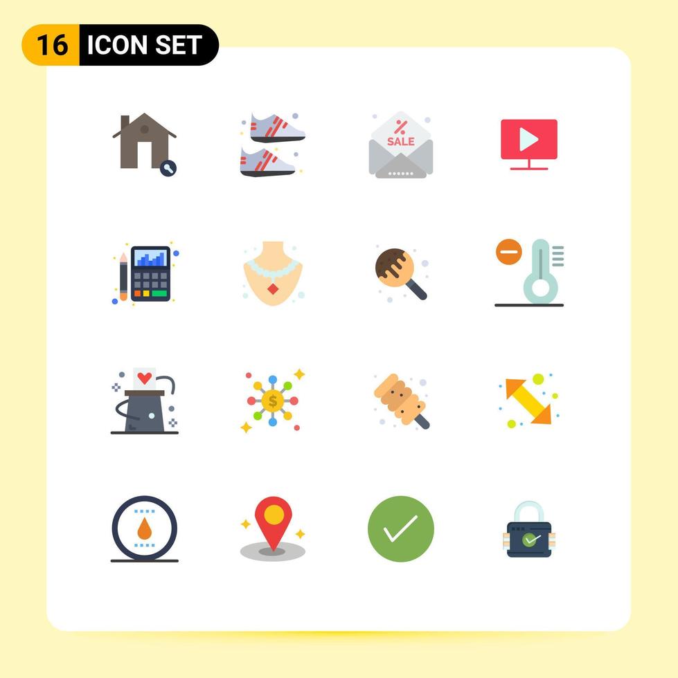 16 tematiska vektor platt färger och redigerbar symboler av budget spela sportigt video övervaka redigerbar packa av kreativ vektor design element