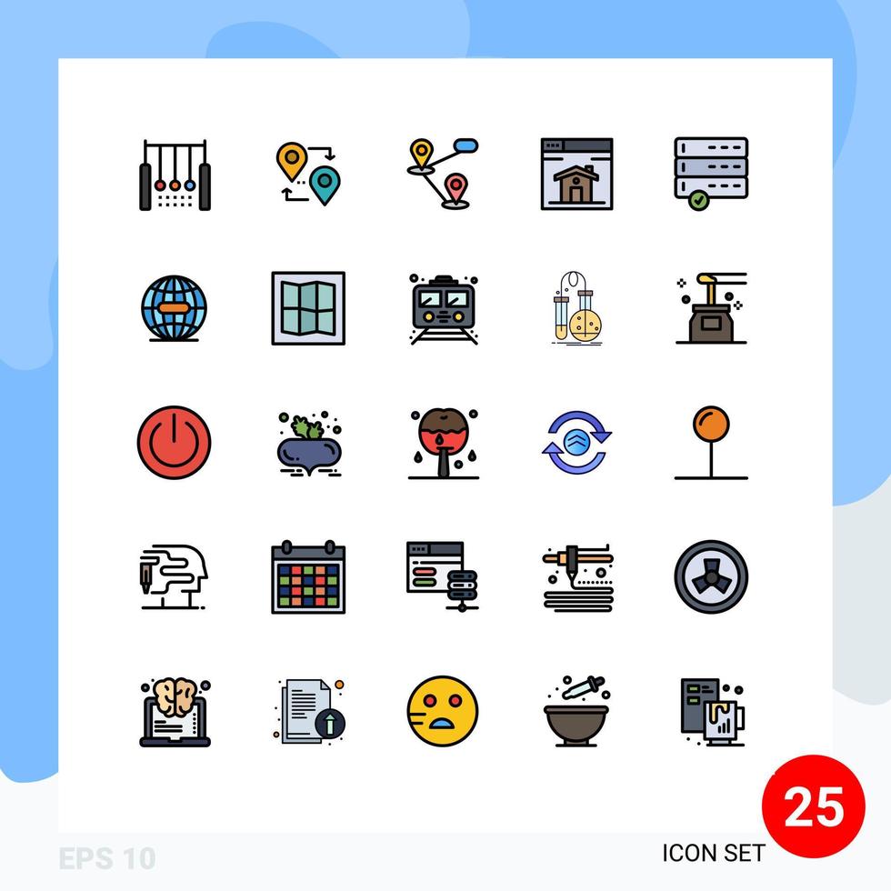 25 thematische vektorgefüllte flache Linienfarben und bearbeitbare Symbole der Datendesign-Reiseseite Web-bearbeitbare Vektordesign-Elemente vektor