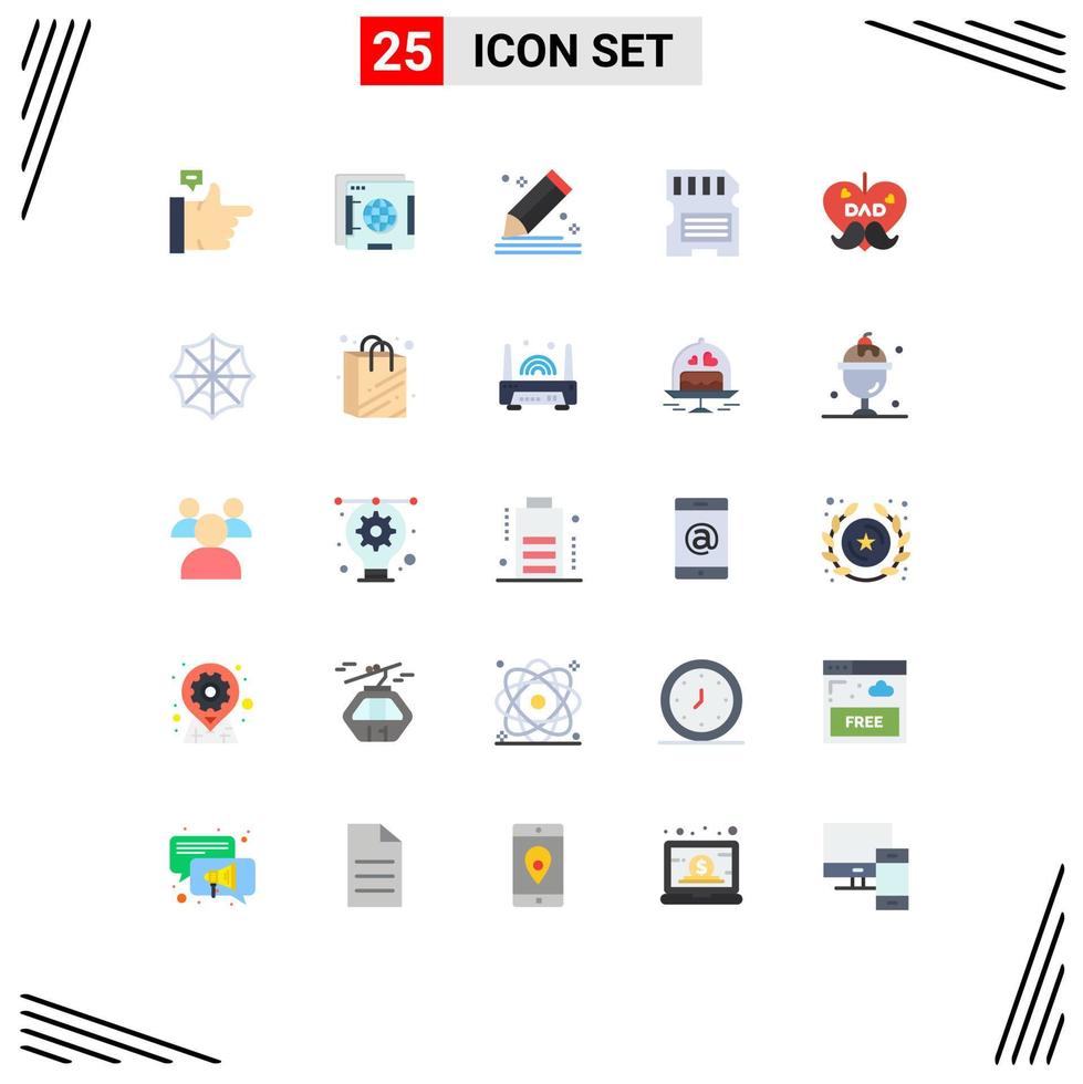 Stock Vector Icon Pack mit 25 Linienzeichen und Symbolen für Vater SD Draw Memory Card editierbare Vektordesign-Elemente