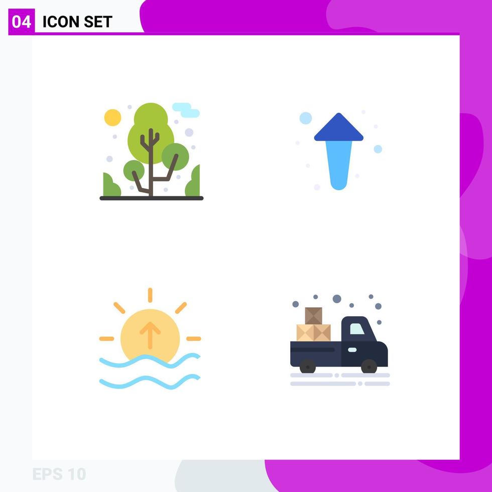 uppsättning av 4 modern ui ikoner symboler tecken för växt hav pil riktning Sol redigerbar vektor design element