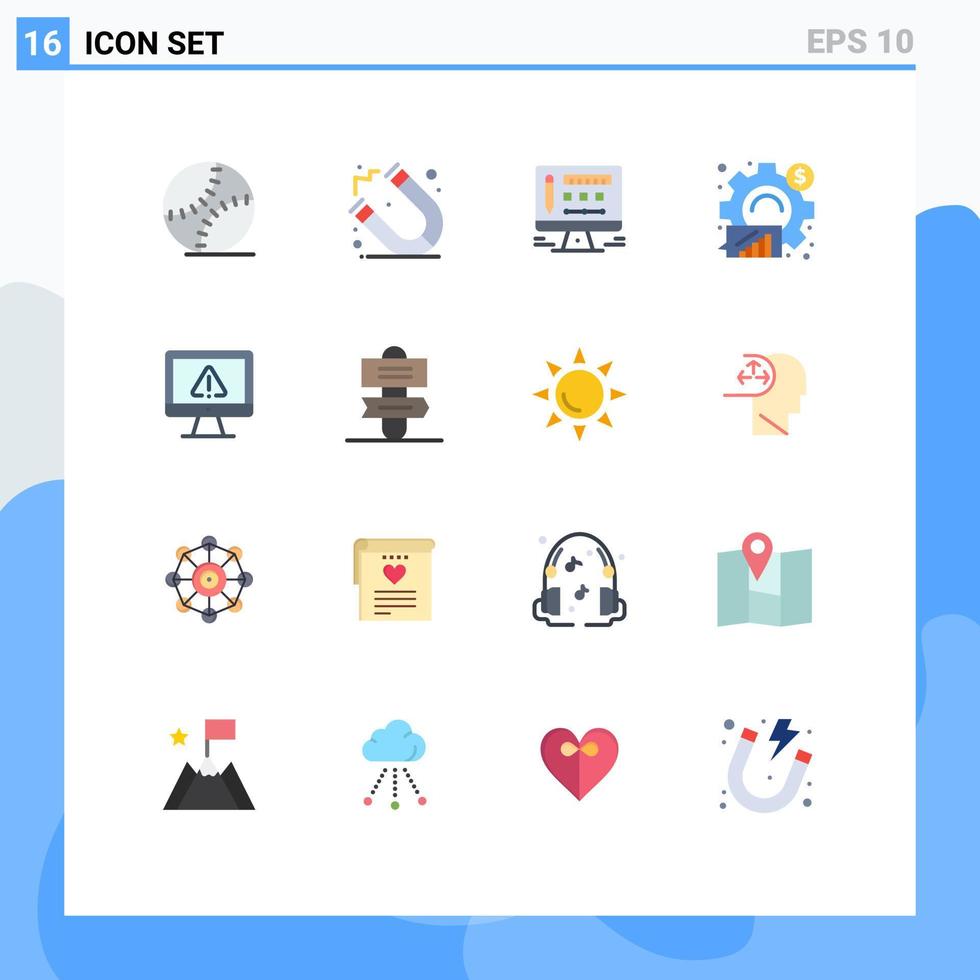 gruppe von 16 modernen flachen farben für informationscomputerbildschirm statistisches geschäft editierbares paket kreativer vektordesignelemente vektor