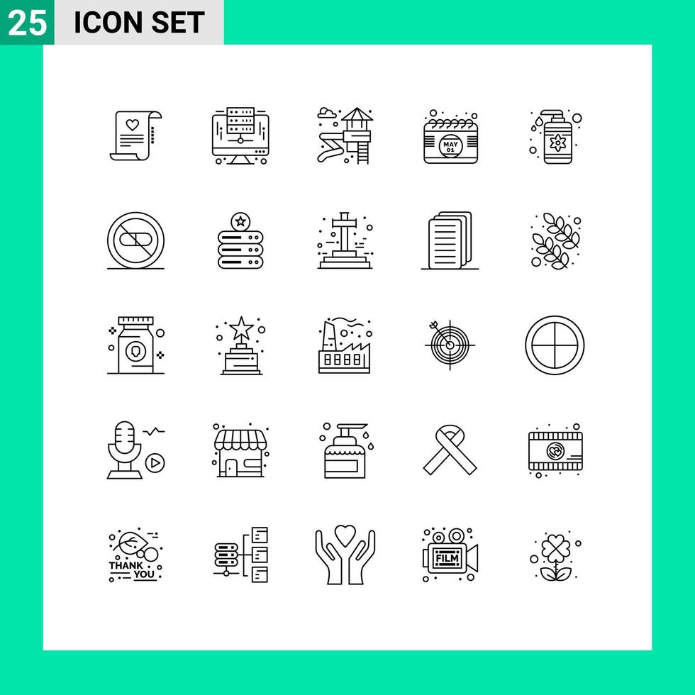 Bearbeitbares Vektorlinienpaket mit 25 einfachen Linien von Lotionzeit-Server-Tageskalendern bearbeitbare Vektordesign-Elemente vektor
