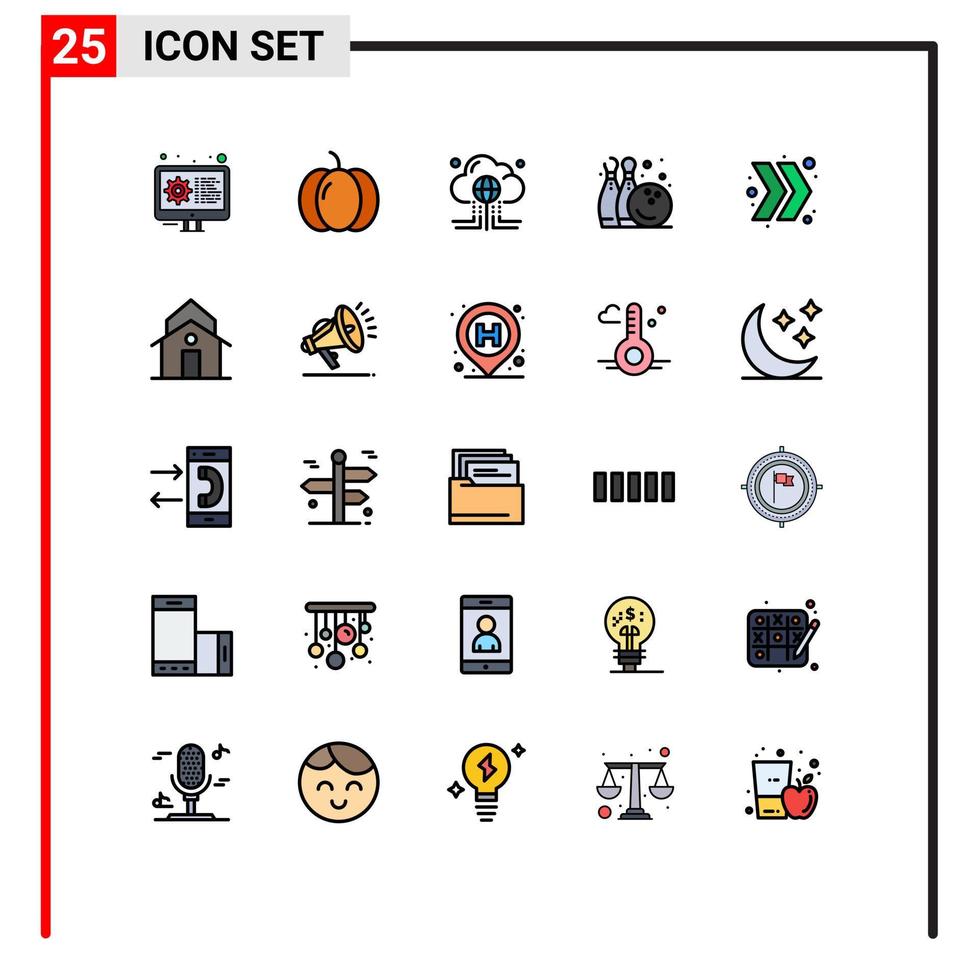 25 universelle, gefüllte Linien-Flachfarben für Web- und mobile Anwendungen Pfeilspiel Wolke Spaß Internet editierbare Vektordesign-Elemente vektor